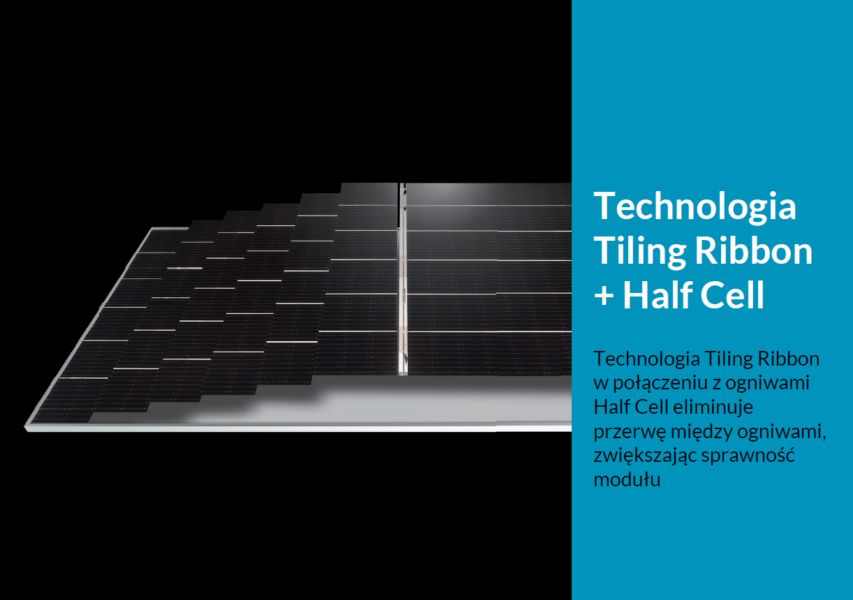 Panele fotowoltaiczne Jinko 470 Mono Half-Cut srebrna rama Technologia Tiling Ribbon